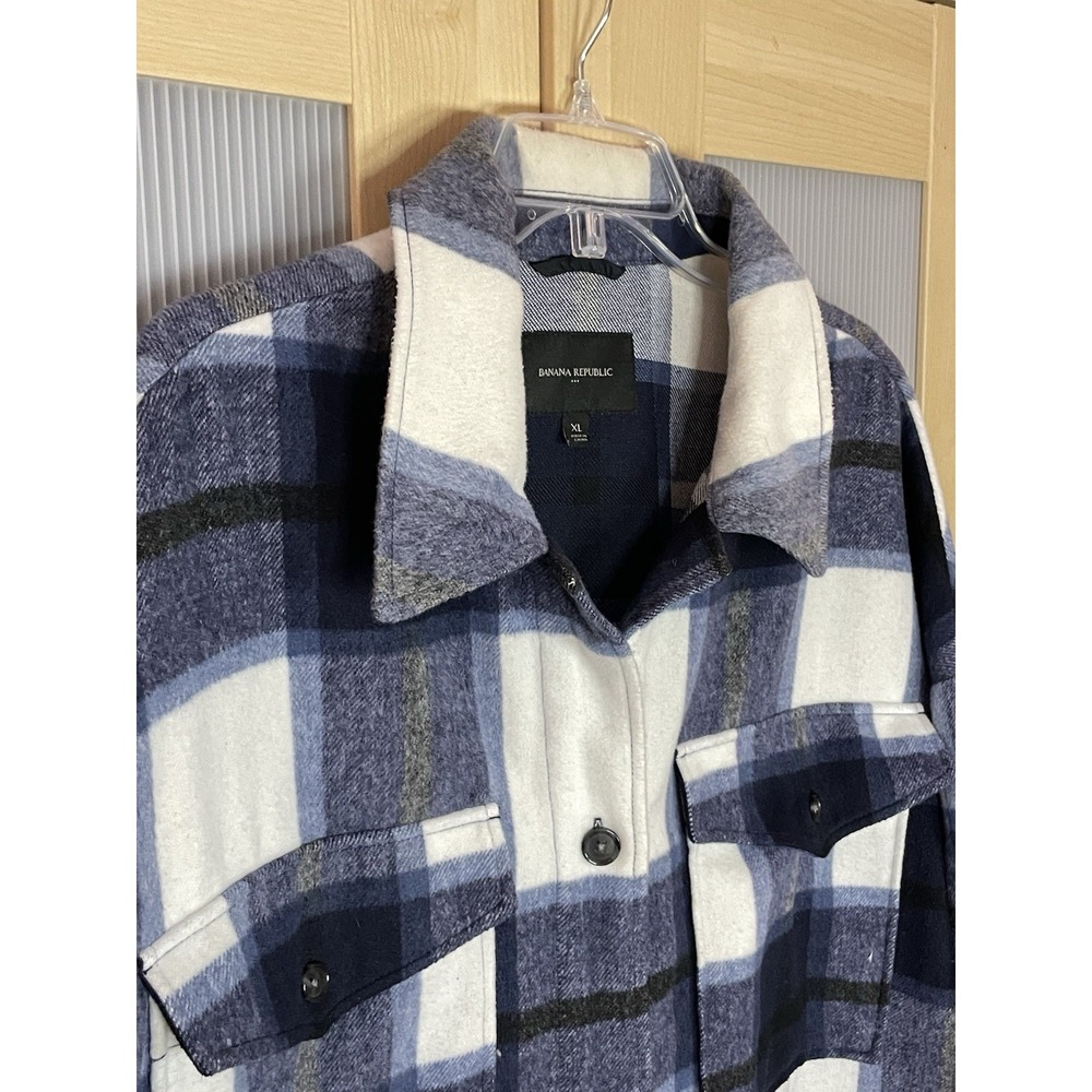 Banana Republic Plaid Shacket Oversized XL Blue Shirt Jacket Top Casual Western - Picture 3 of 6